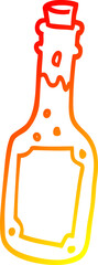 warm gradient line drawing of a cartoon beer bottle