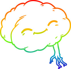 rainbow gradient line drawing of a cartoon happy brain
