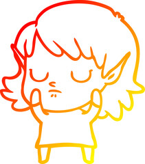 warm gradient line drawing of a cartoon elf girl