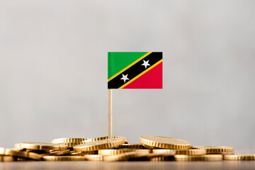 The Flag of Saint Kitts and Nevis with Coins.