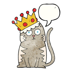 freehand speech bubble textured cartoon cat with crown