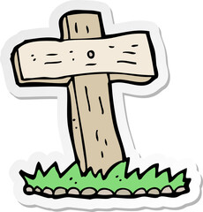 sticker of a cartoon wooden cross grave