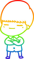 rainbow gradient line drawing of a cartoon smug boy