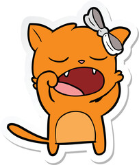 sticker of a cartoon yawning cat