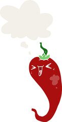 cartoon hot chili pepper with thought bubble in retro style