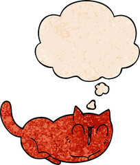 happy cartoon cat with thought bubble in grunge texture style