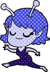 smiling alien girl cartoon running