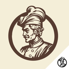smiling confident chef logo, classic restaurant style