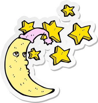 sticker of a sleepy moon cartoon