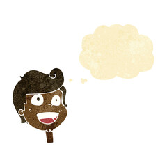 cartoon happy face with thought bubble