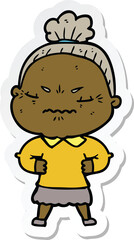 sticker of a cartoon annoyed old lady