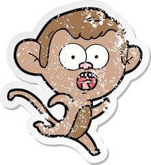 distressed sticker of a cartoon shocked monkey
