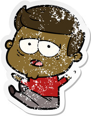 distressed sticker of a cartoon tired man