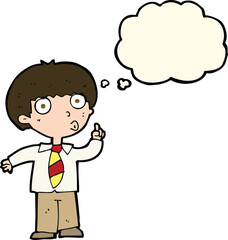 cartoon school boy with question with thought bubble