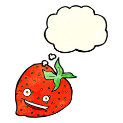 cartoon strawberry with thought bubble