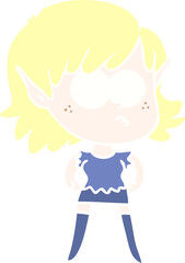 flat color style cartoon elf girl staring