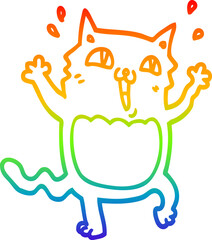 rainbow gradient line drawing of a cartoon crazy excited cat