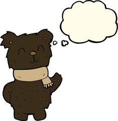 cartoon waving black bear with thought bubble
