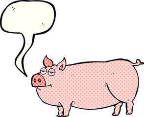 freehand drawn comic book speech bubble cartoon huge pig