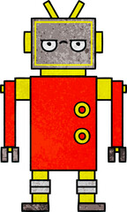 retro grunge texture cartoon of a annoyed robot