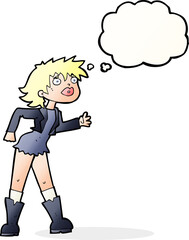 cartoon girl in leather jacket with thought bubble