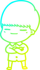 cold gradient line drawing of a cartoon smug boy