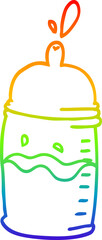 rainbow gradient line drawing of a cartoon baby bottle
