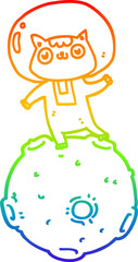 rainbow gradient line drawing of a cute cartoon astronaut cat