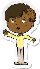 sticker of a cartoon boy with growth on head