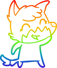 rainbow gradient line drawing of a happy cartoon fox