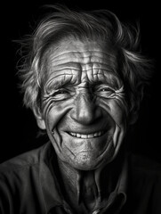 Gesicht eines lachenden alten Mann mit vielen Falten Nahaufnahme , ai generativ