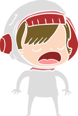 flat color style cartoon astronaut woman explaining