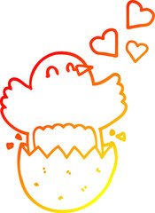 warm gradient line drawing of a cute hatching chick cartoon