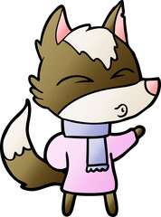cartoon wolf in winter clothes