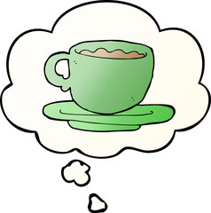 cartoon cup of tea with thought bubble in smooth gradient style