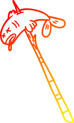 warm gradient line drawing of a cartoon fish speared