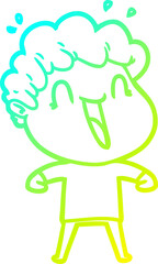 cold gradient line drawing of a cartoon happy man laughing