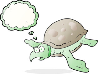 freehand drawn thought bubble cartoon turtle