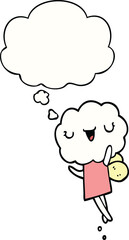 cute cartoon cloud head creature with thought bubble