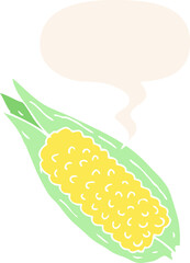 cartoon corn with speech bubble in retro style