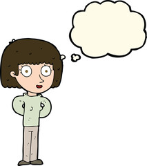 cartoon staring woman with thought bubble