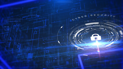 Technology data protection cyber security on digital data background. HUD circular with padlock privacy secure concept illustration.