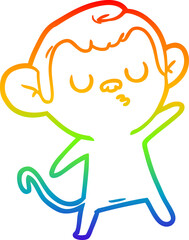 rainbow gradient line drawing of a cartoon monkey