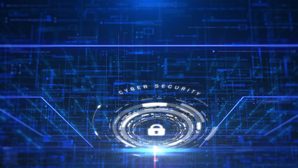 Cyber security privacy protection on data network technology cybernetics. HUD system cybersecurity concept illustration.
