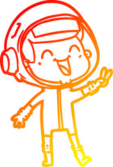 warm gradient line drawing of a happy cartoon astronaut