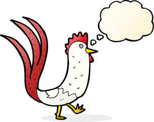 cartoon cockerel with thought bubble