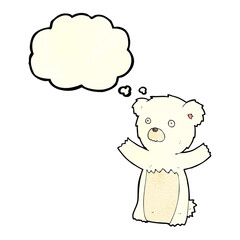 Obraz premium cartoon polar bear cub with thought bubble