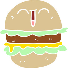 flat color illustration cartoon burger