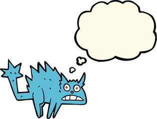 cartoon frightened cat with thought bubble