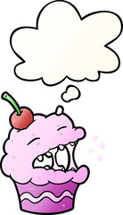 cartoon cupcake with thought bubble in smooth gradient style